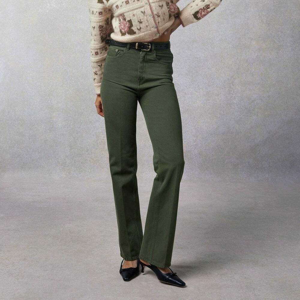 Rouje Paris Madealine Jeans Bronze Green High Waist Straight Leg SZ 30